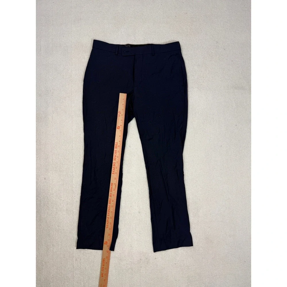 Calvin Klein Mens Navy Blue Wool Blend Stretch Dress Pants 33W‎ x 30L Flat Front